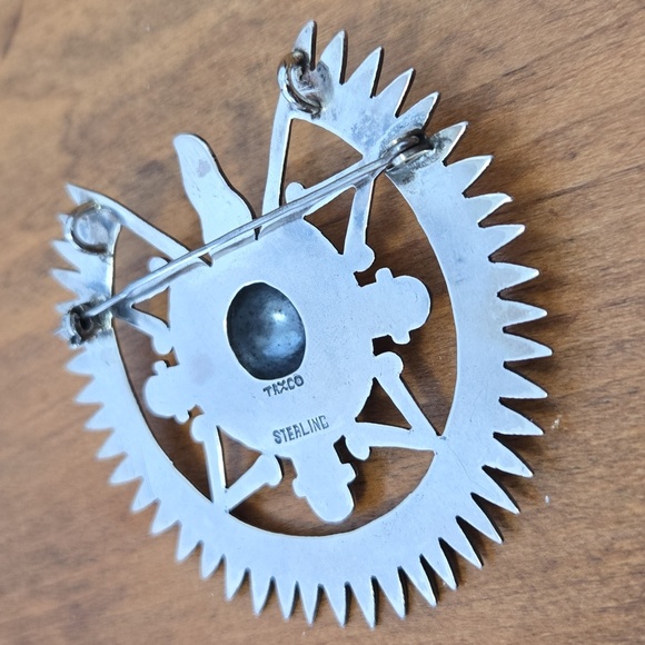 Taxco Mexico Sterling Silver Aztec Sun Brooch/Pendant - Picture 4 of 5